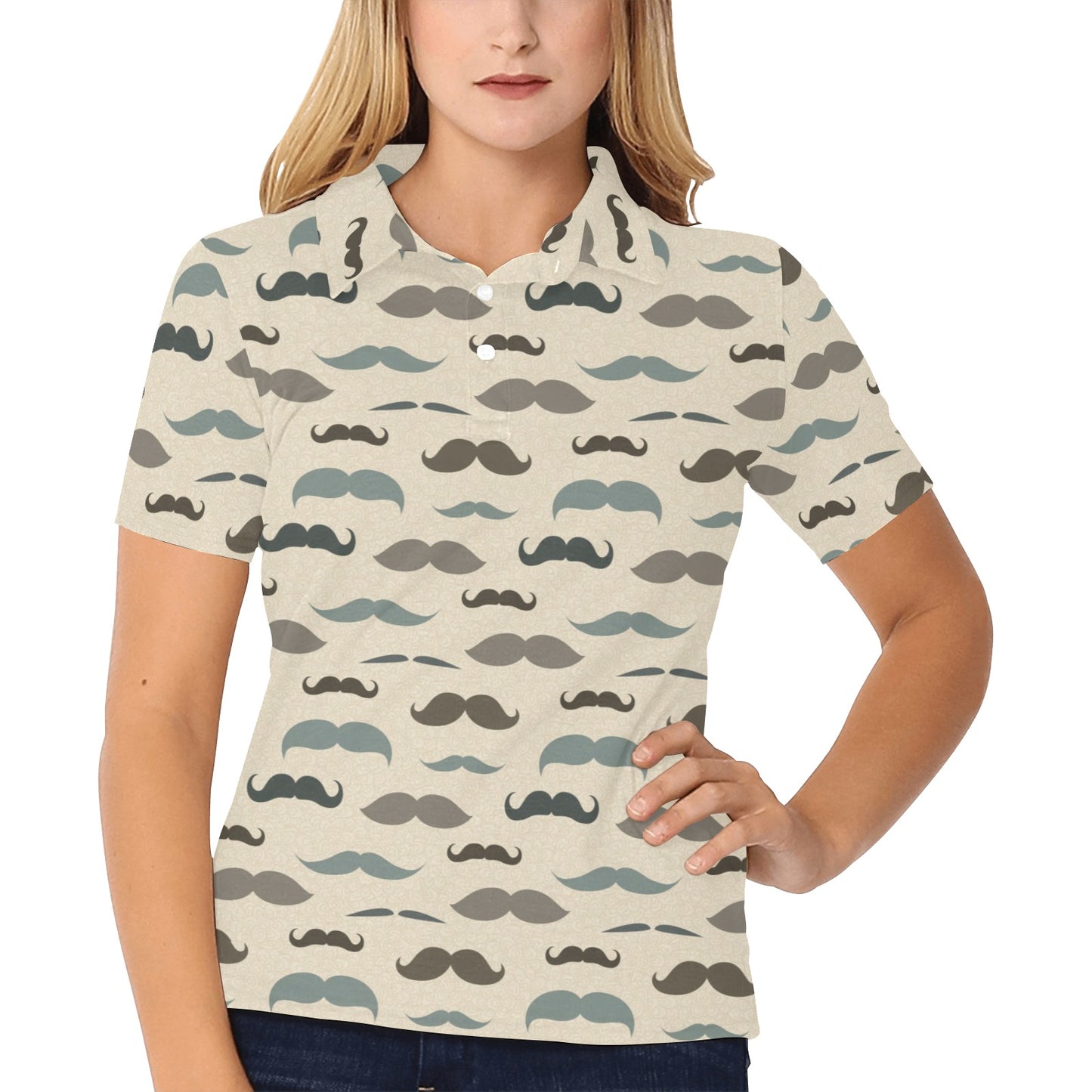 Mustache Pattern Print Design A01 Women's Polo Shirt