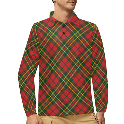 Plaid Holiday Pattern Print Design A01 Long Sleeve Polo Shirt For Men's