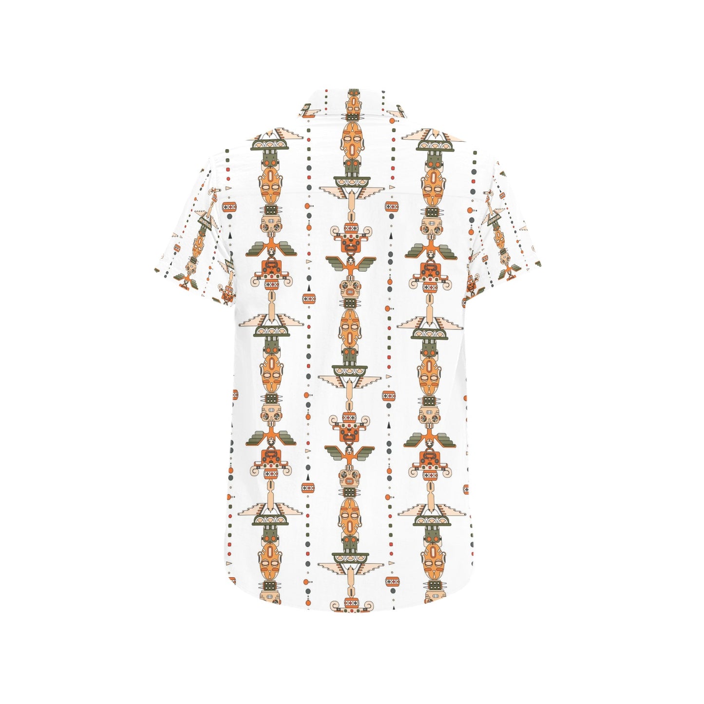 Totem Print Design LKS302 Men Short Sleeve Button Up Shirt