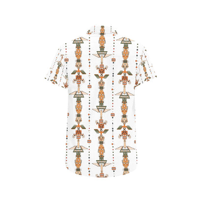 Totem Print Design LKS302 Men Short Sleeve Button Up Shirt