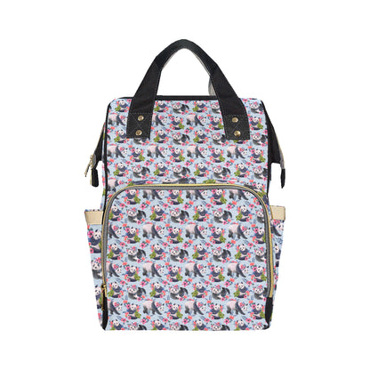 Panda Bear Flower Design Themed Print Diaper Bag Backpack