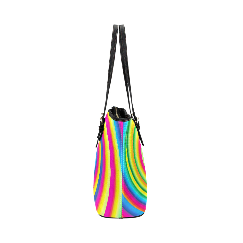 Vortex Twist Swirl Rainbow Design Leather Tote Bag