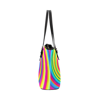 Vortex Twist Swirl Rainbow Design Leather Tote Bag