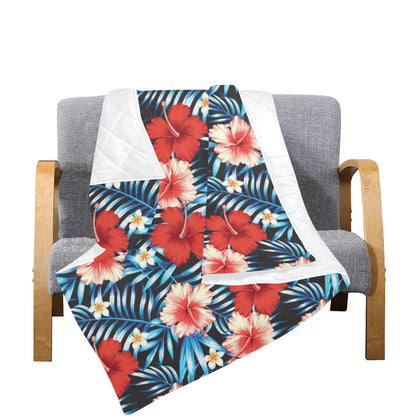 Red Hibiscus Blue Scene Premium Quilt
