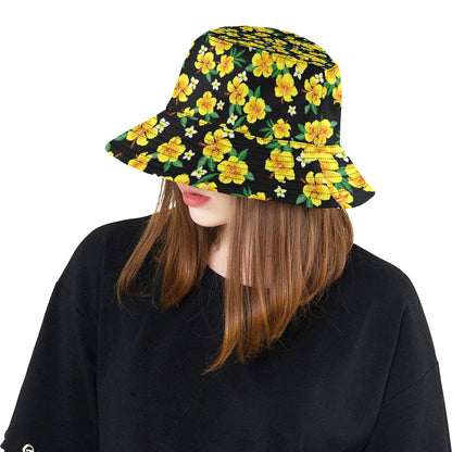 Yellow Hibiscus Pattern Print Design HB08 Unisex Bucket Hat