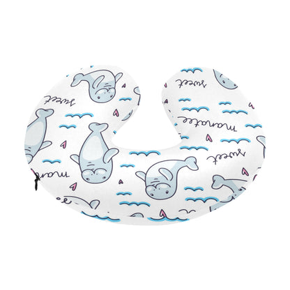 Manatee Baby Pattern Print Design 03 U-Shaped Travel Neck Pillow