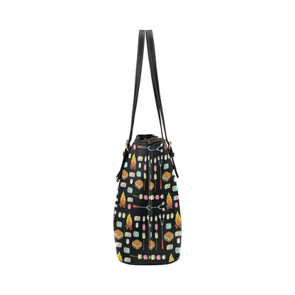 Camping Campfire Marshmallows Leather Tote Bag