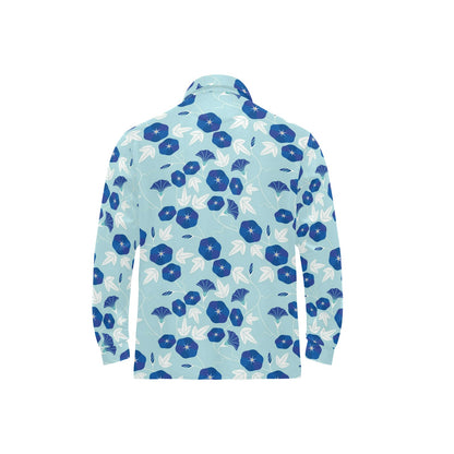 Morning Glory Pattern Print Design MG07 Long Sleeve Polo Shirt For Men's