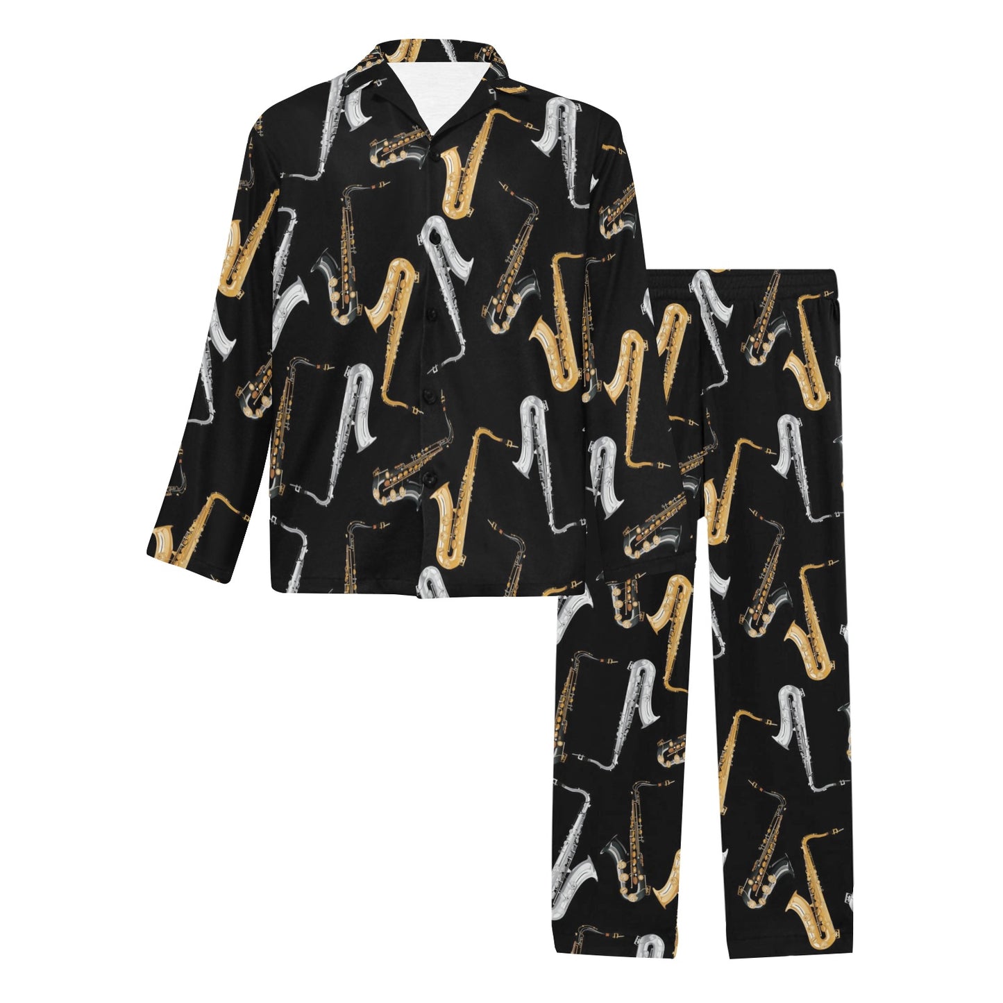 Saxophone Pattern Print Design 01 Men's Long Pajama Set