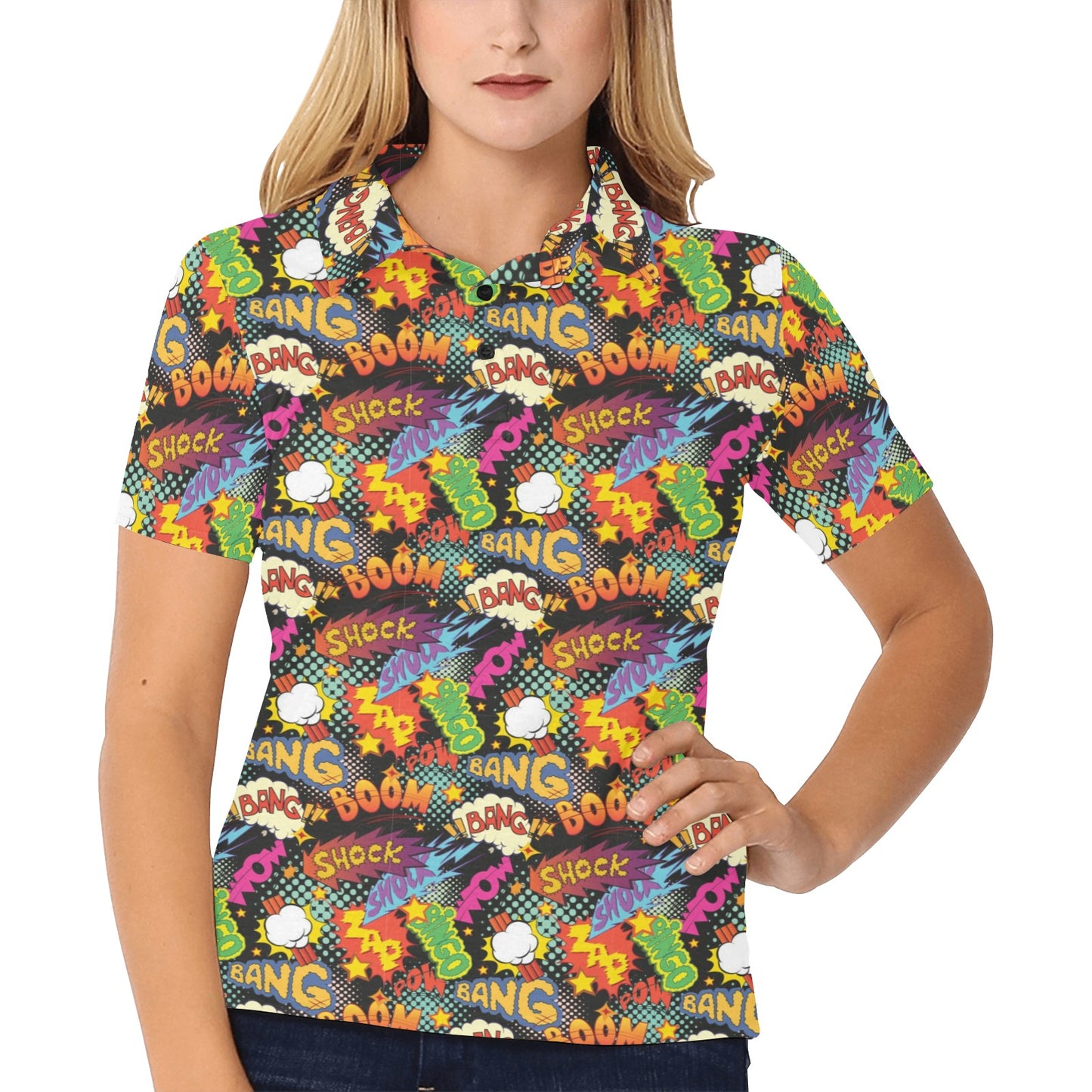Comic Book Pattern Print Design 01 Women's Polo Shirt