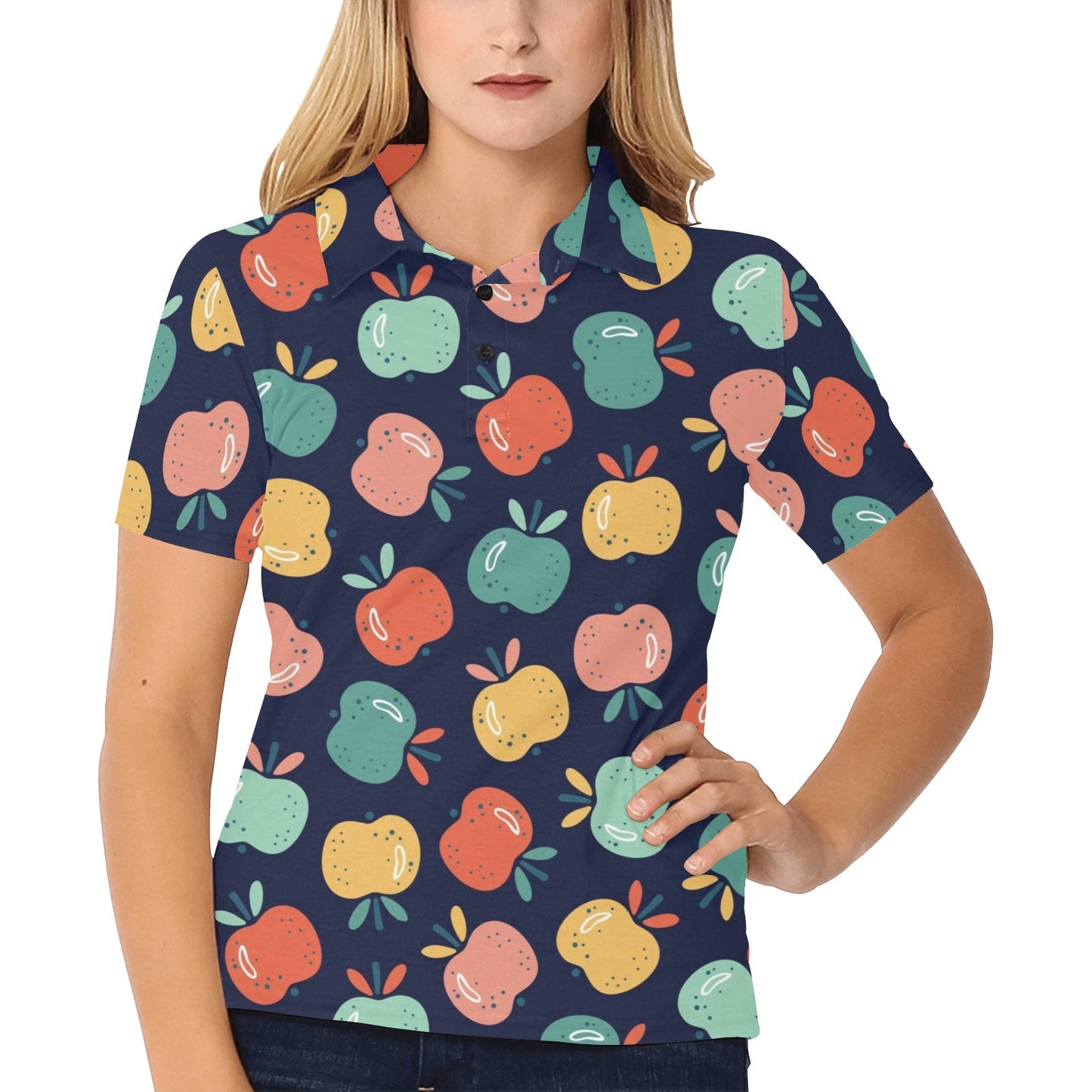 Apple Pattern Print Design AP09 Women's Polo Shirt