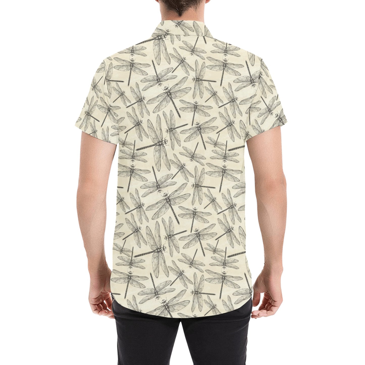 Dragonfly Print Design LKS402 Men Short Sleeve Button Up Shirt