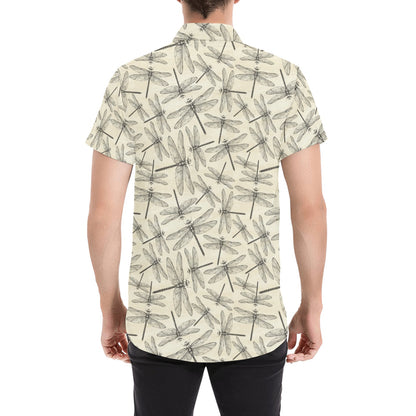 Dragonfly Print Design LKS402 Men Short Sleeve Button Up Shirt