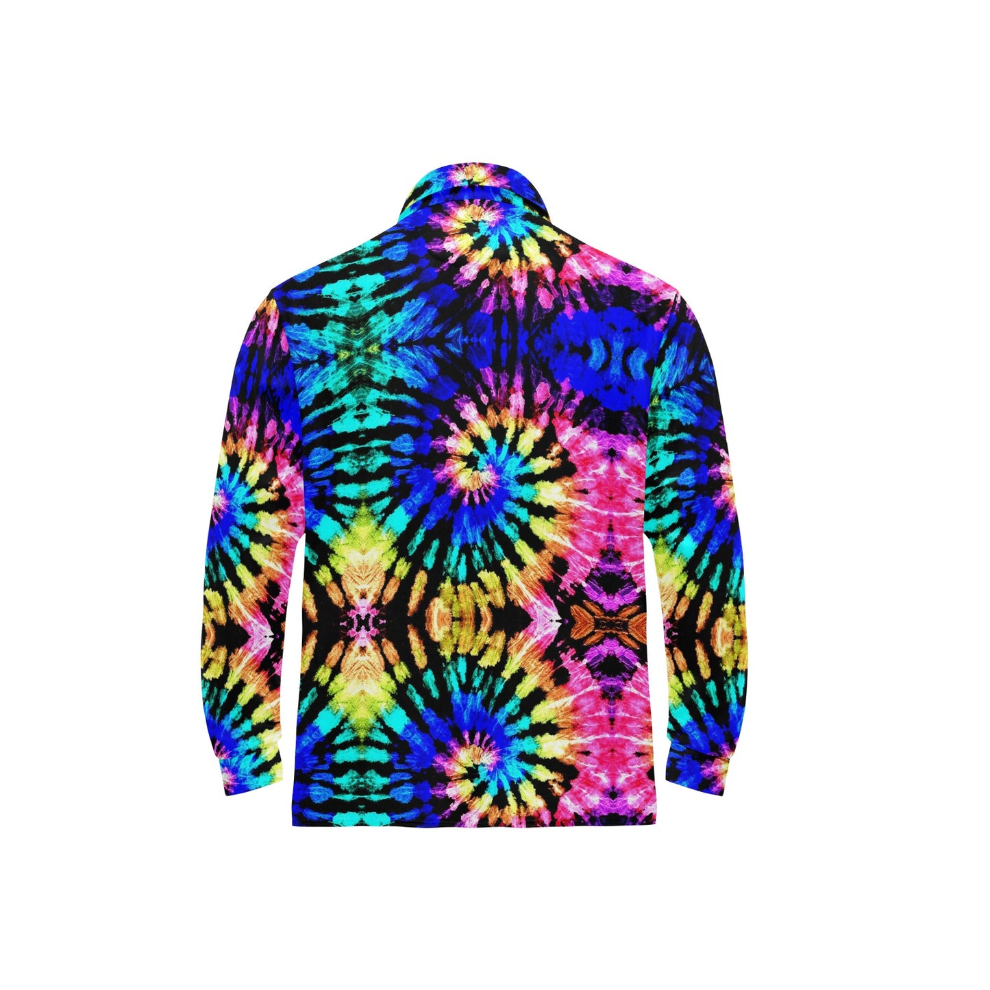 Tie Dye Rainbow Design Print Long Sleeve Polo Shirt For Men's