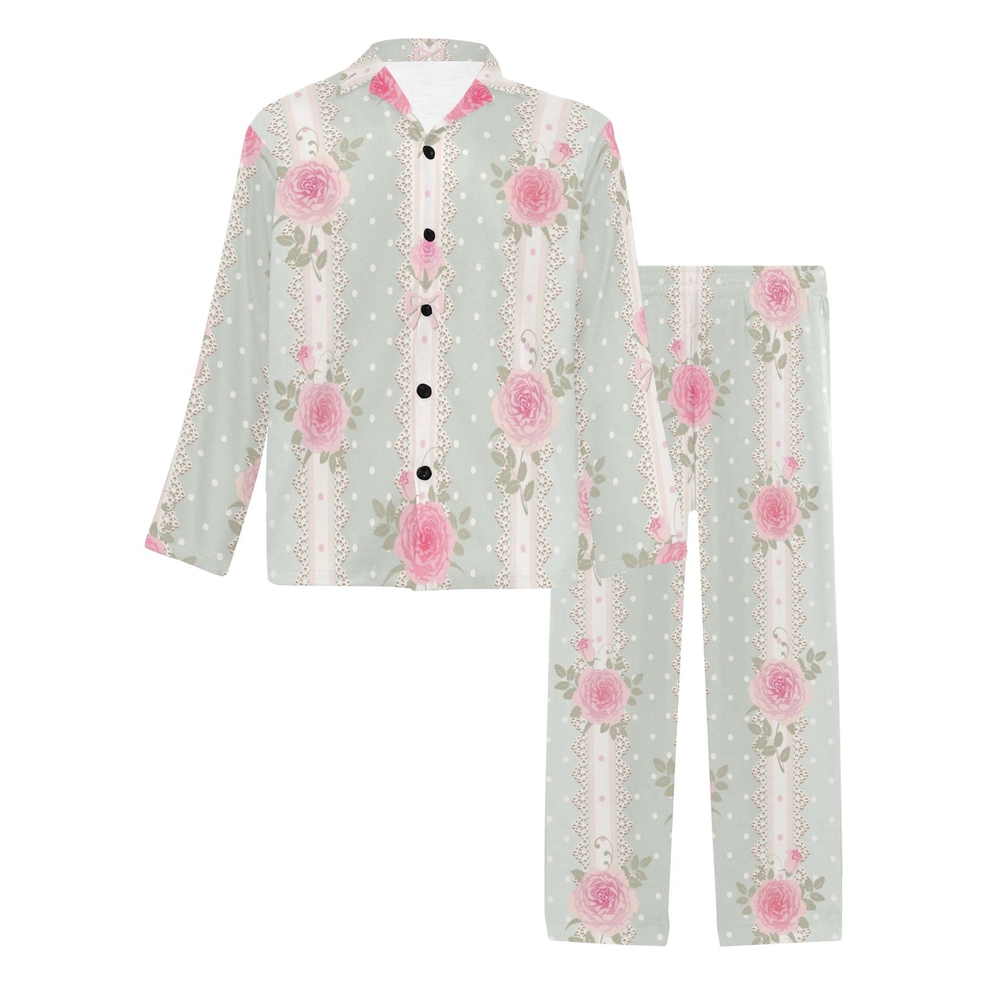 Rose Pattern Print Design RO016 Men's Long Pajama Set