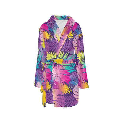 Palm Leaf Pattern Print Design A04 Women's Fleece Robe