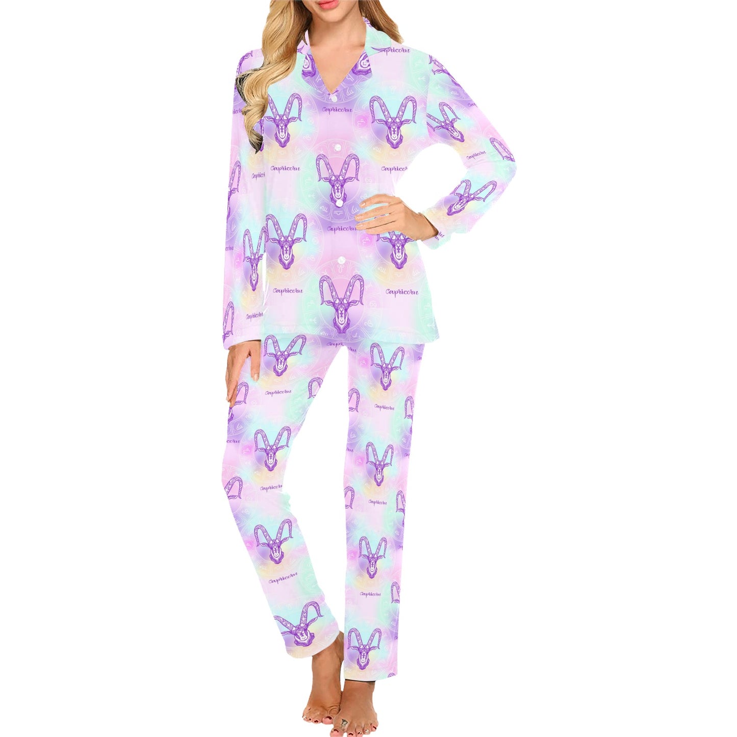 Capricorn Zodiac Pattern Print Design 02 Women's Long Pajama Set