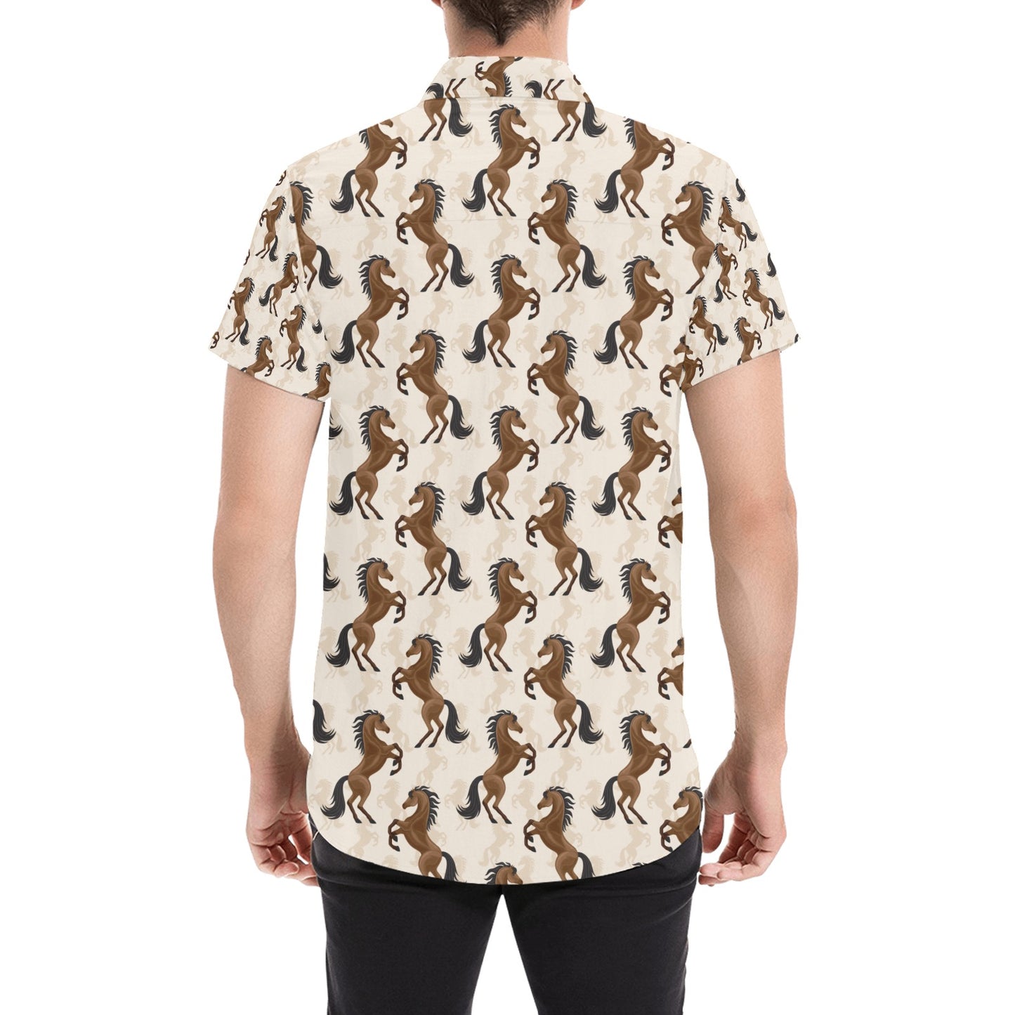 Horse Print Design LKS308 Men Short Sleeve Button Up Shirt