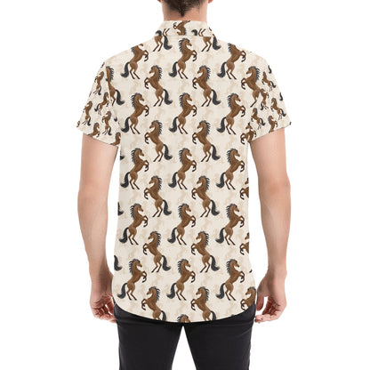 Horse Print Design LKS308 Men Short Sleeve Button Up Shirt