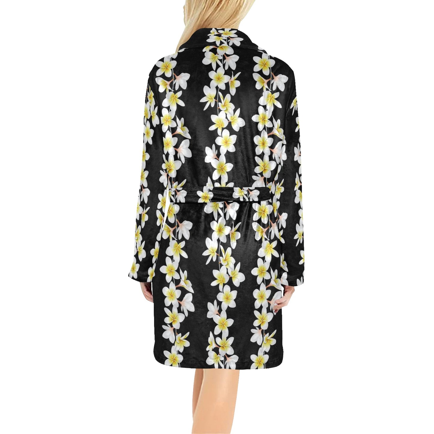 White Plumeria Pattern Print Design PM08 Women's Fleece Robe
