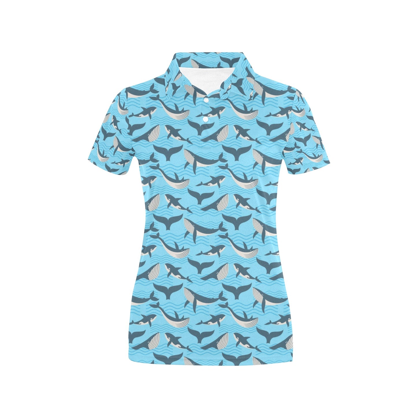 Whale Pattern Design Themed Print Women's Polo Shirt