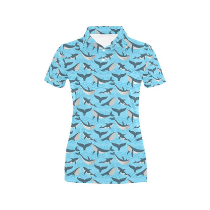 Whale Pattern Design Themed Print Women's Polo Shirt