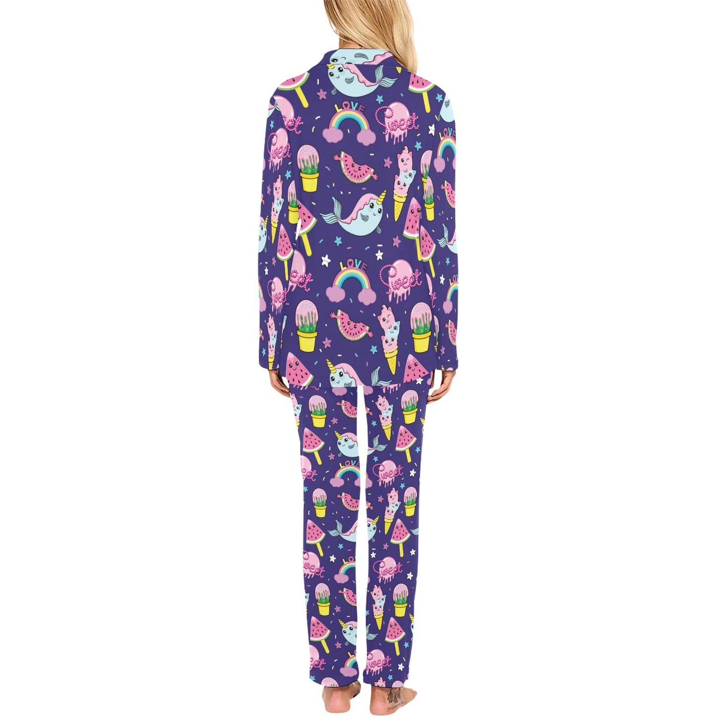 Narwhal Cute Pattern Print Design 02 Women's Long Pajama Set