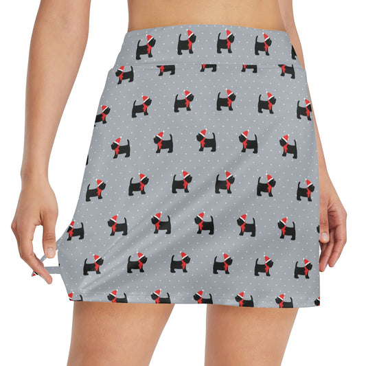 Scottish Christmas Themed Terriers Print Design LKS3018 17" Golf & Pickleball Skort with Pockets