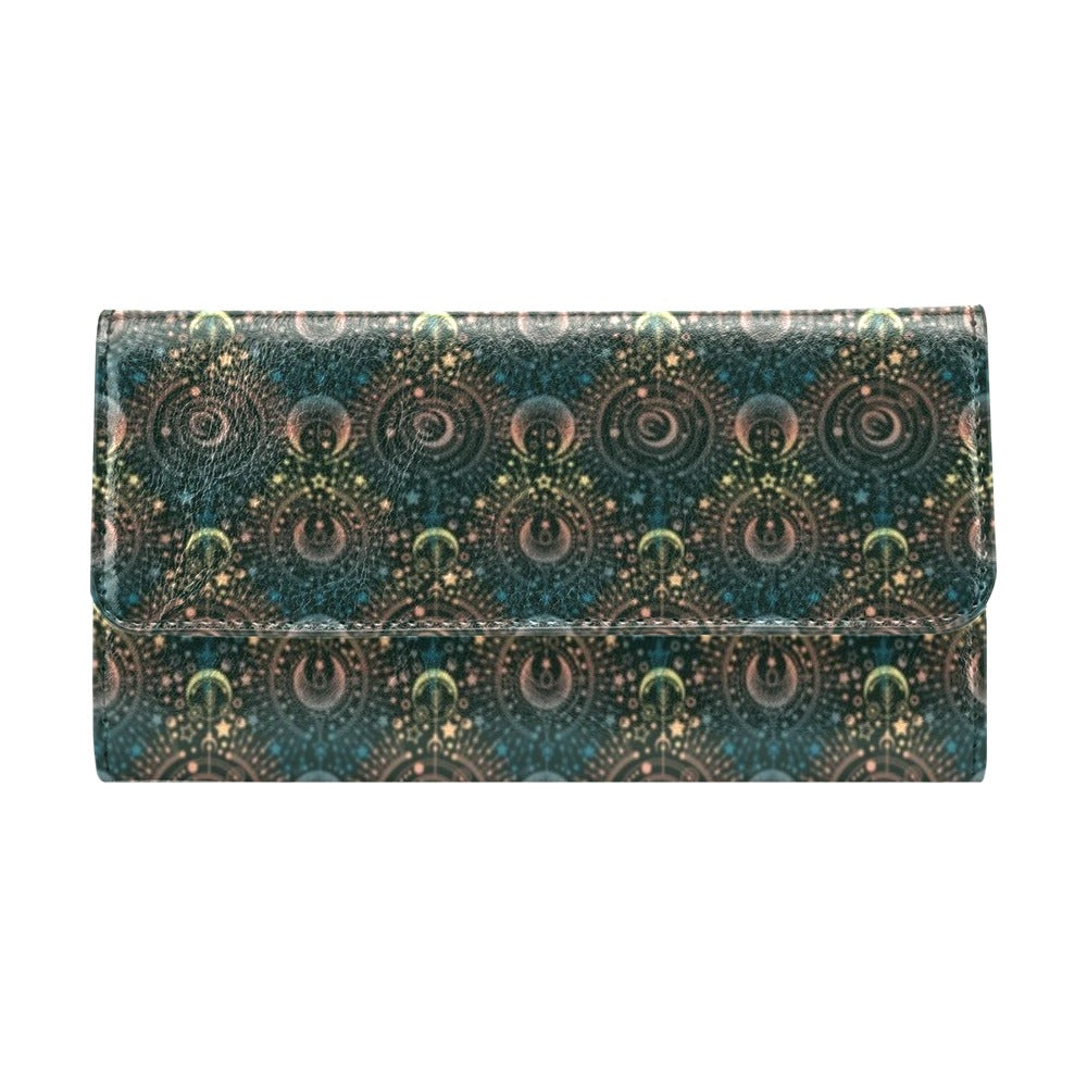 Sun Moon Print Design LKS307 Women's Trifold Wallet