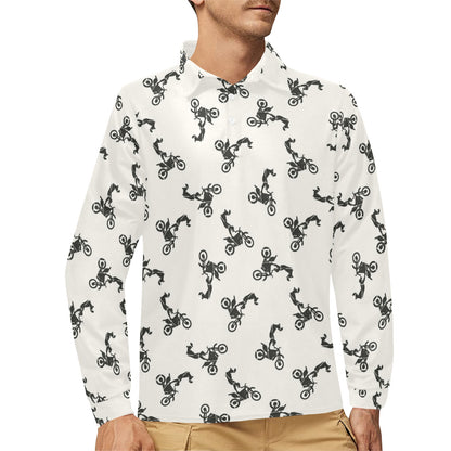 Motocross Pattern Print Design 03 Long Sleeve Polo Shirt For Men's