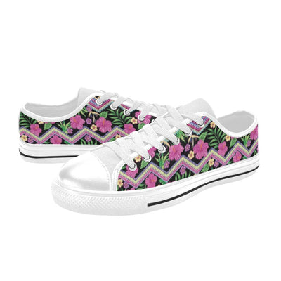 Hibiscus Pink Zigzag Line Pattern Design LKS307 Women's White Low Top Shoes