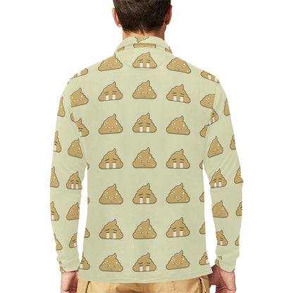 Poop Emoji Pattern Print Design A04 Long Sleeve Polo Shirt For Men's