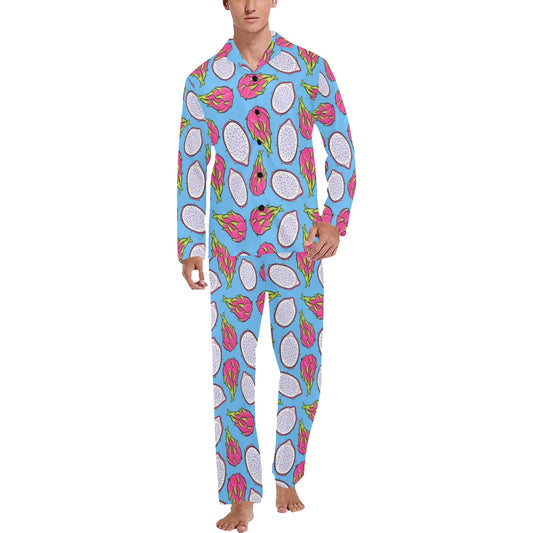 Dragonfruit Pattern Print Design DF04 Men's Long Pajama Set