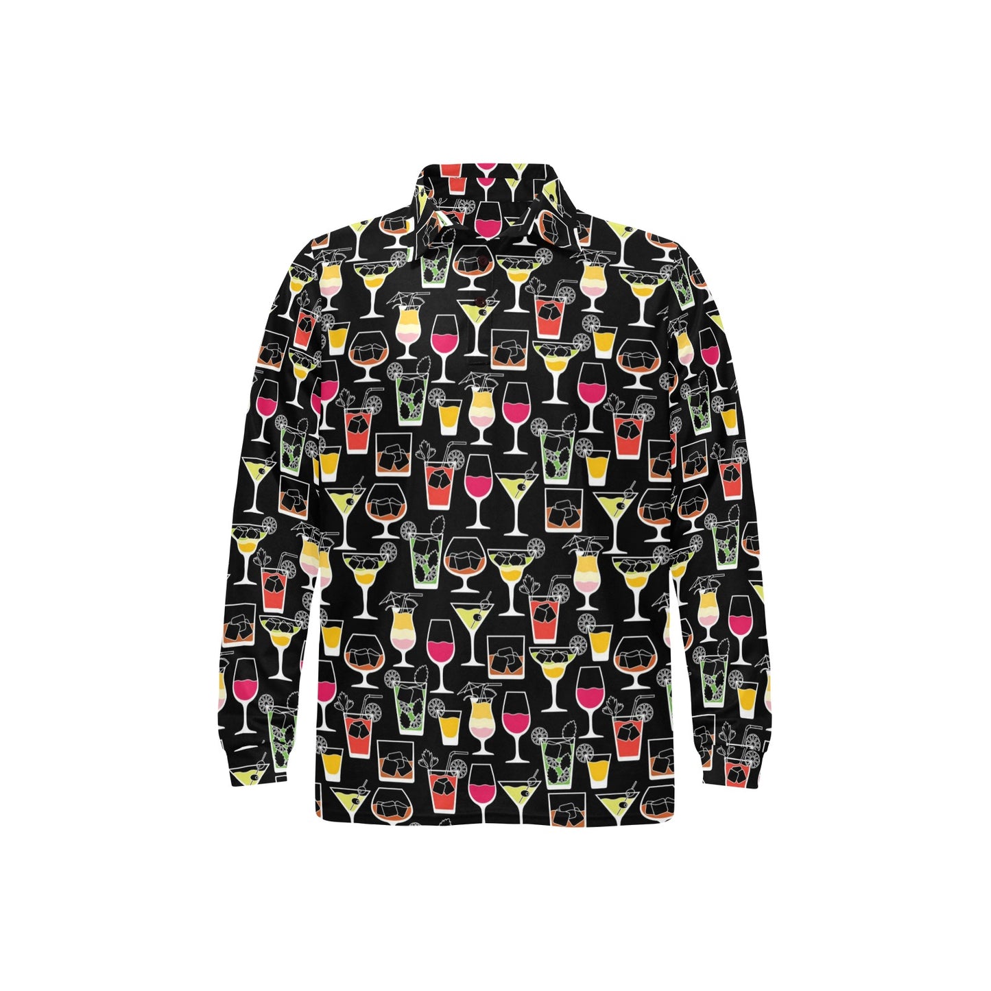 Cocktail Pattern Print Design 01 Long Sleeve Polo Shirt For Men's
