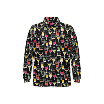 Cocktail Pattern Print Design 01 Long Sleeve Polo Shirt For Men's