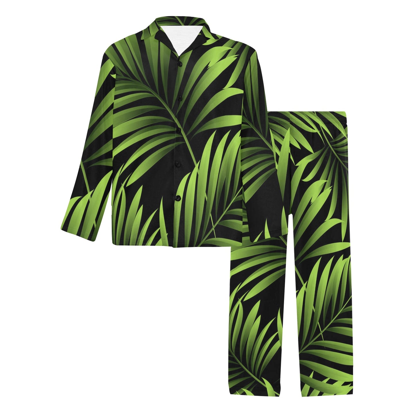 Green Neon Tropical Palm Leaves Men's Long Pajama Set