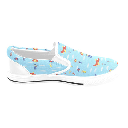 Skydiver Print Design LKS304 White Slip Ons Canvas Women's Shoes