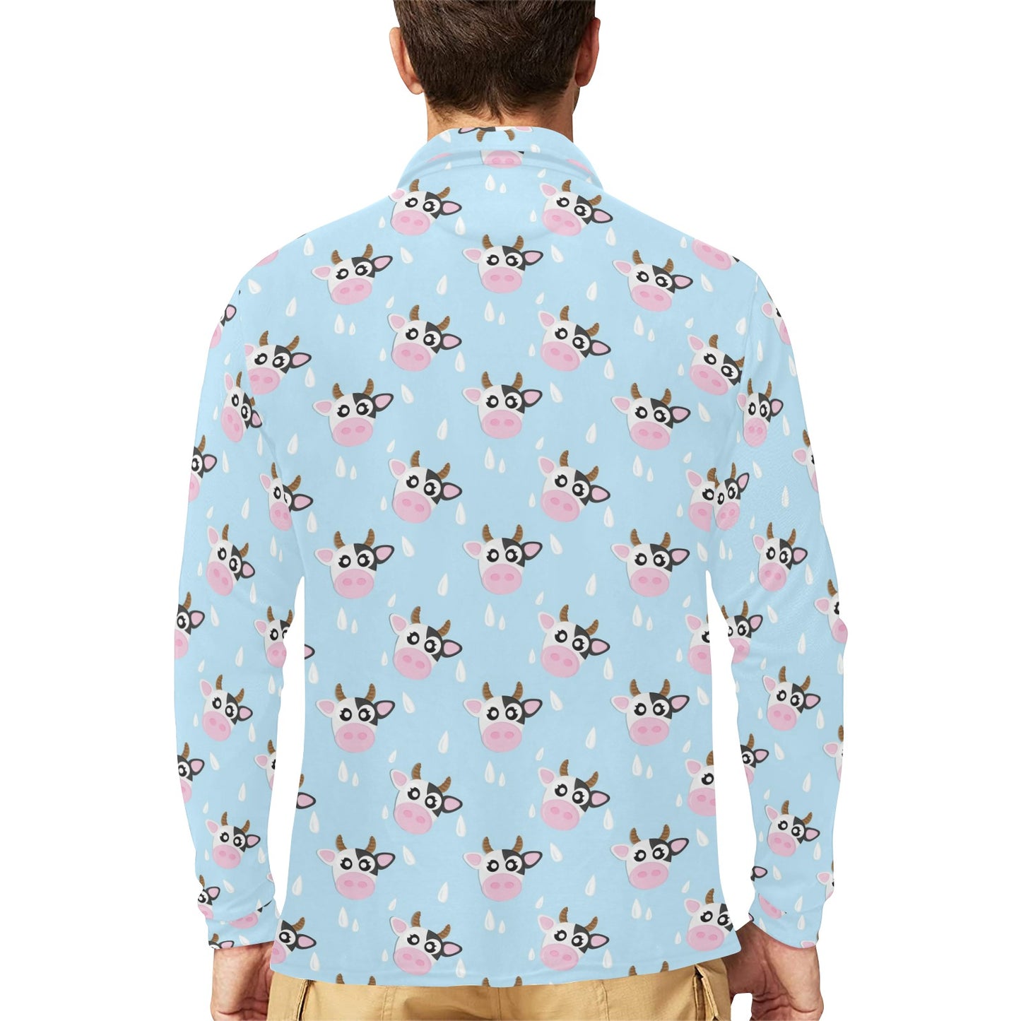 Cow Pattern Print Design 07 Long Sleeve Polo Shirt For Men's