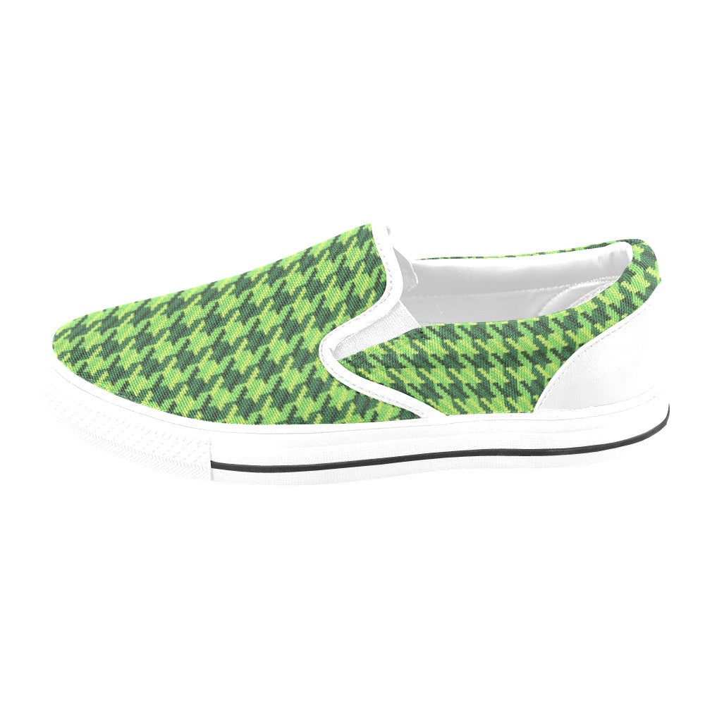 St Patricks Day Houndstooth Pattern Print LKS301 White Slip Ons Canvas Women's Shoes