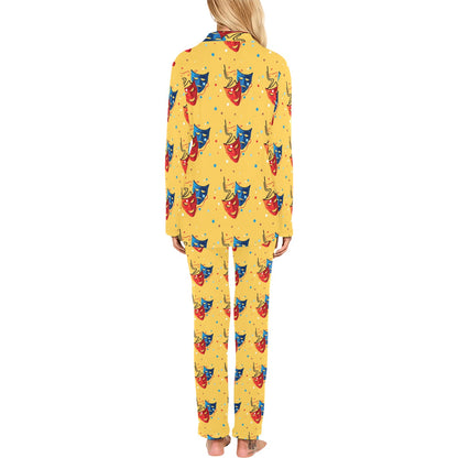 Acting Mask Pattern Print Design 02 Women's Long Pajama Set
