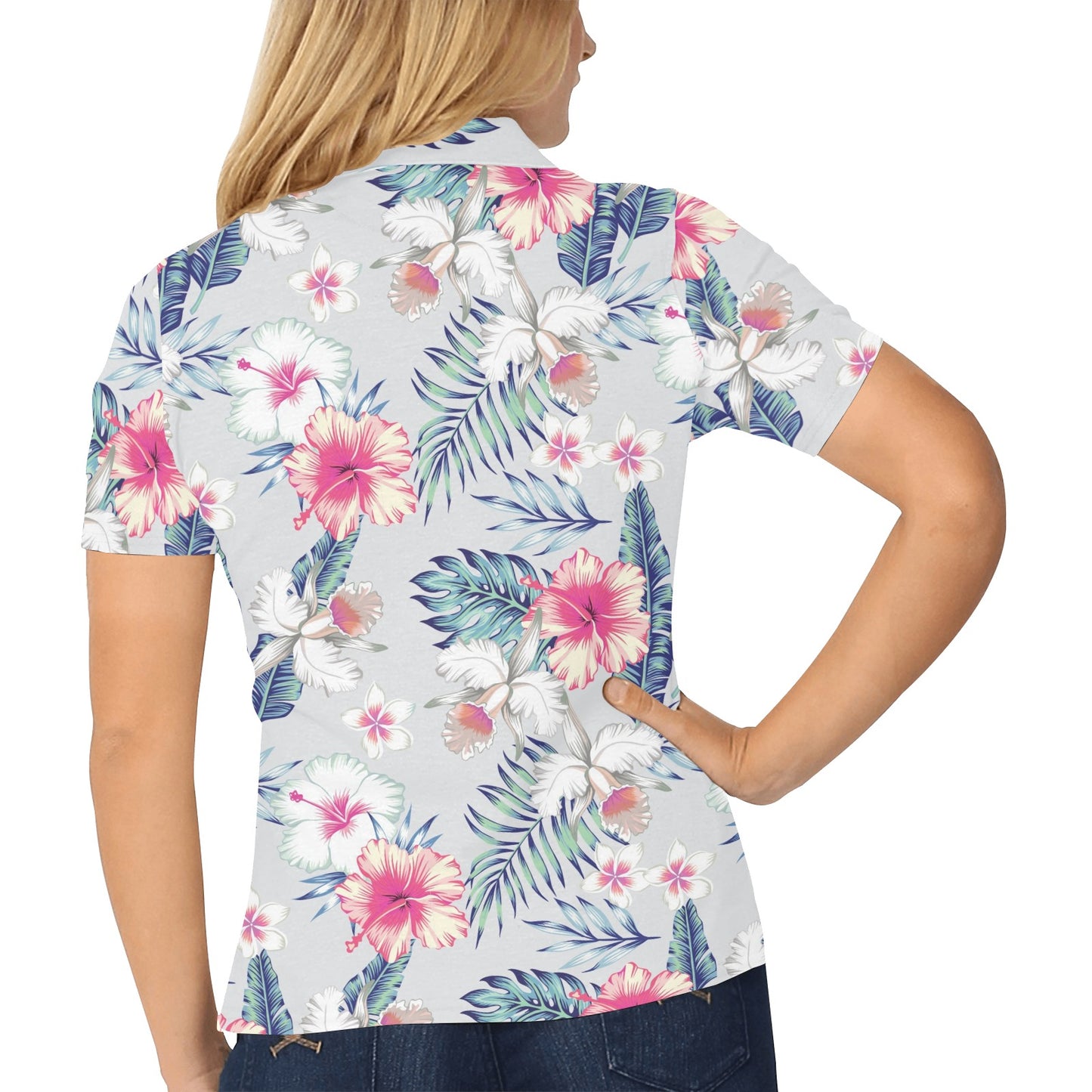 Hibiscus Print Women's Polo Shirt