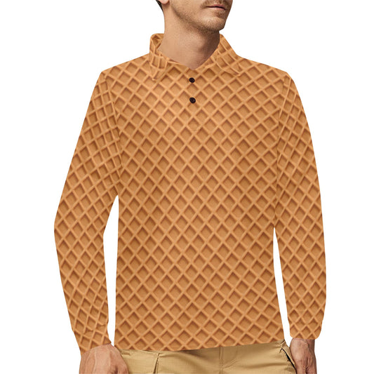Waffle Texture Print Design LKS301 Long Sleeve Polo Shirt For Men's