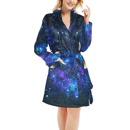 Galaxy Stardust Planet Space Print Women's Fleece Robe