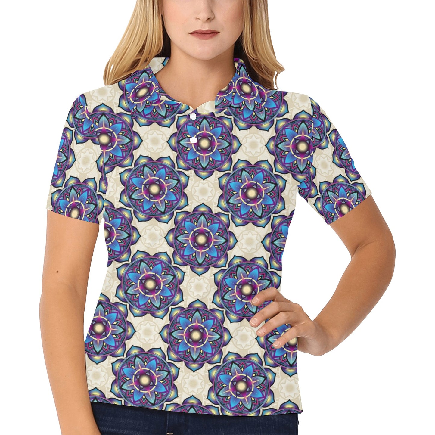 lotus Boho Pattern Print Design LO08 Women's Polo Shirt
