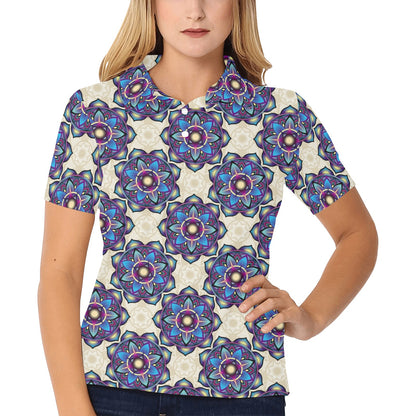 lotus Boho Pattern Print Design LO08 Women's Polo Shirt
