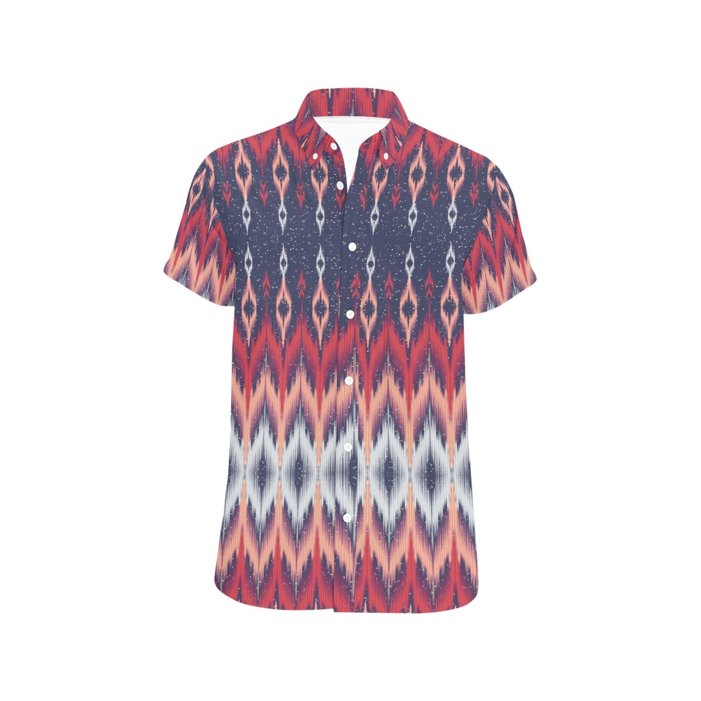 Ikat Print Design LKS401 Men Short Sleeve Button Up Shirt