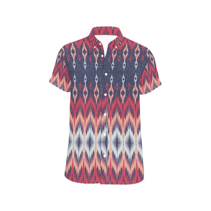 Ikat Print Design LKS401 Men Short Sleeve Button Up Shirt