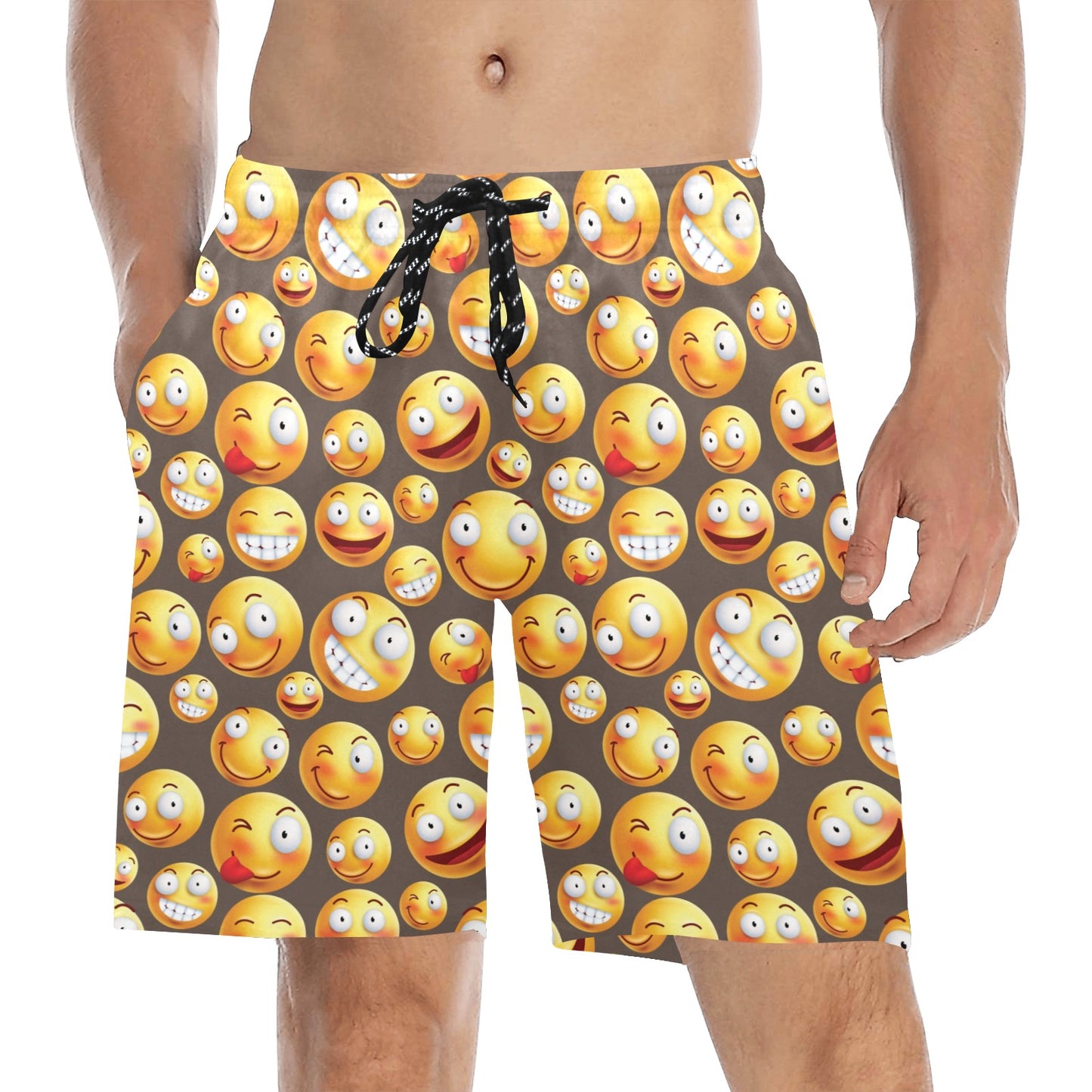 Smiley Face Emoji Print Design LKS303 Men's Swim Trunks Beach Shorts