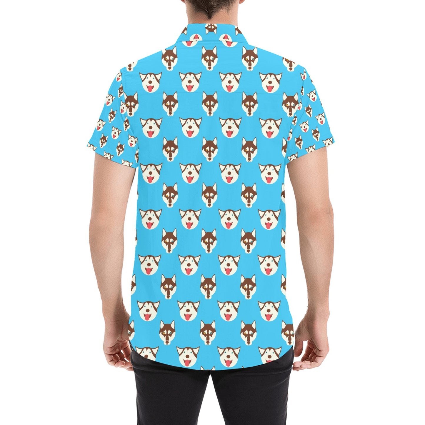 Siberian Huskies Print Design LKS306 Men Short Sleeve Button Up Shirt