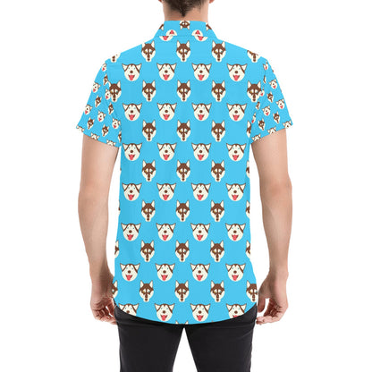Siberian Huskies Print Design LKS306 Men Short Sleeve Button Up Shirt